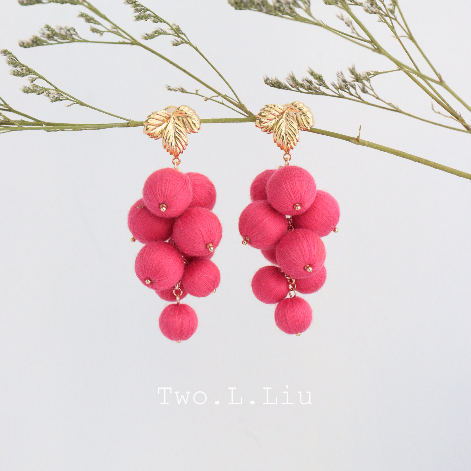 红色浆果手工夸张耳环度假风女