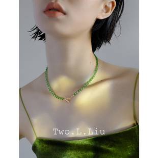 饰品 简约气质网红个性 Two.L.Liu 绿色项链女锁骨链小众设计感短款