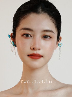 Two.L.Liu汀兰系列原创设计蓝色小花朵耳夹无耳洞女气质耳骨夹