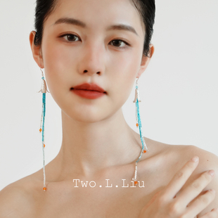 Two.L.Liu只此青绿新中式 系列蓝色耳环女国风民族风气质长耳坠