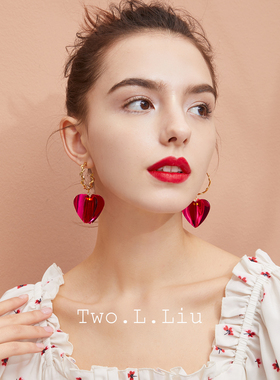 Two.L.Liu 桃心复古耳环女红色爱心大气质夸张高级感时尚圆圈耳饰