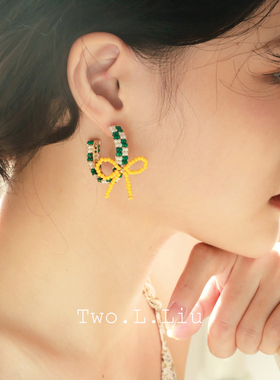Two.L.Liu 原创设计感耳环女个性蝴蝶结清新夏日小众手工耳针耳饰