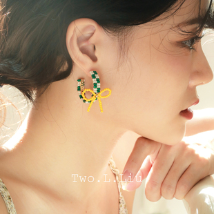 Two.L.Liu 蝴蝶结清新夏日小众手工耳针耳饰 原创设计感耳环女个性