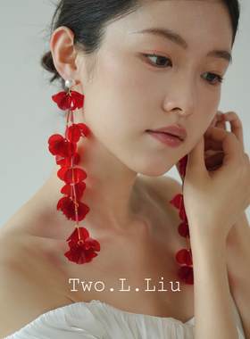 Two.L.Liu红色耳环女气质高级感度假风原创新娘婚庆手工耳饰耳夹