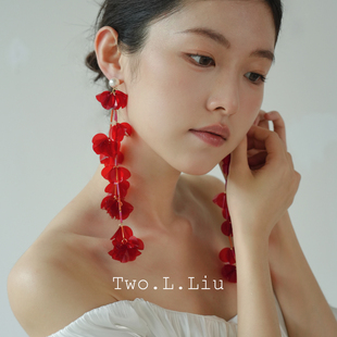 Two.L.Liu红色耳环女气质高级感度假风原创新娘婚庆手工耳饰耳夹