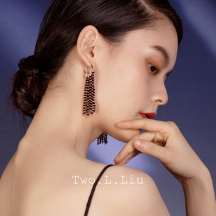 Two.L.Liu暗涌系列紫色流苏耳环女高级感小众原创气质手工耳饰