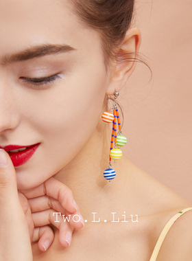 Two.L.Liu原创糖果色耳环女彩色可爱卡通撞色甜美少女心趣味耳饰