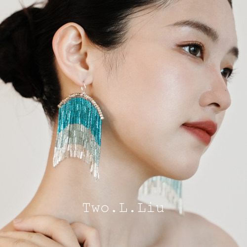 只此青绿新中式系列蓝色流苏耳环