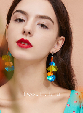 Two.L.Liu 彩色耳环女炫彩珠片原创设计个性夏日小清新度假耳饰