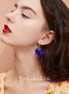 Two.L.Liu 蓝色圆圈耳环女新款气质网红超仙夸张时尚吊坠耳针耳饰