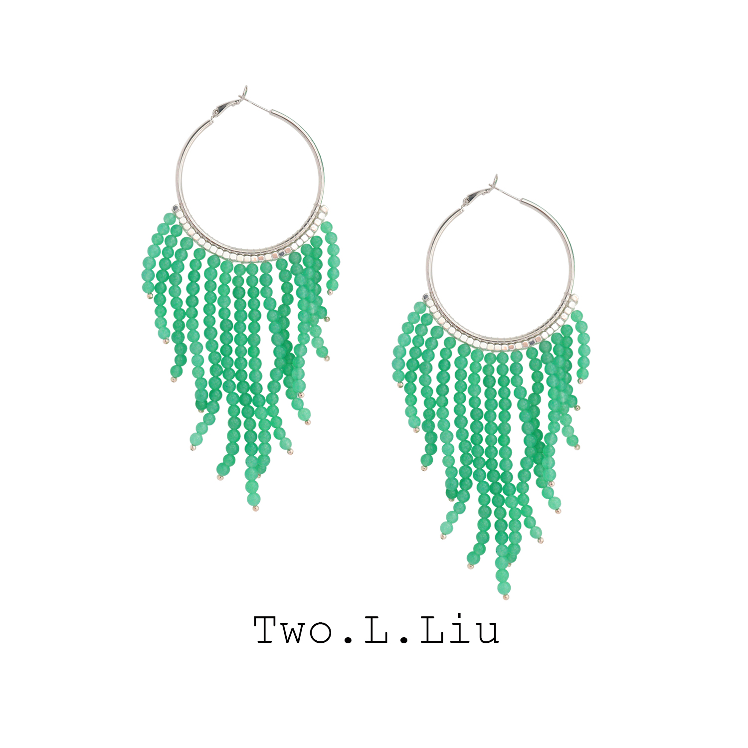 流苏玉绿色女原创国风手工耳圈