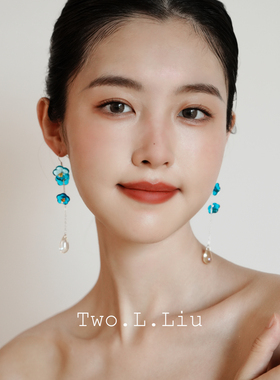 Two.L.Liu汀兰系列蓝色耳环女925银耳钩流苏吊坠气质个性耳夹