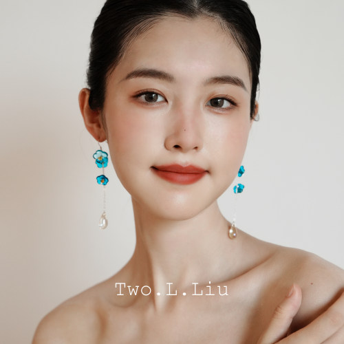 Two.L.Liu汀兰系列蓝色耳环女925银耳钩流苏吊坠气质个性耳夹