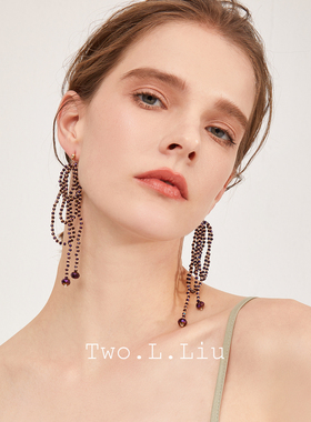 Two.L.Liu 设计师款手工镀彩流苏耳环女小众夸张耳饰新款串珠耳针