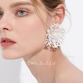 Two.L.Liu复古耳环女夸张白色花朵珍珠气质小清新款 潮vintage耳夹