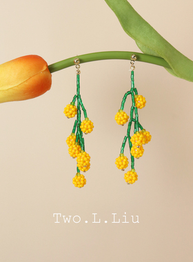 Two.L.Liu花束手工耳环女高级925银小众夏天流苏编织彩色串珠耳饰