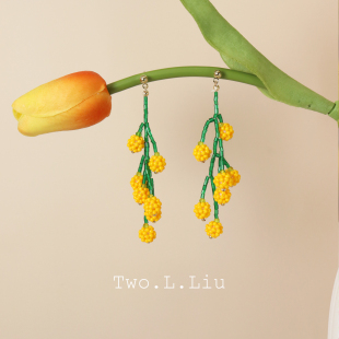 Two.L.Liu花束手工耳环女高级925银小众夏天流苏编织彩色串珠耳饰