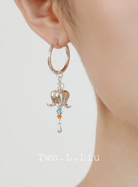 Two.L.Liu原创设计民族风蓝色花朵耳环女复古原创流苏气质耳饰