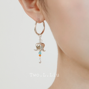 Two.L.Liu原创设计民族风蓝色花朵耳环女复古原创流苏气质耳饰