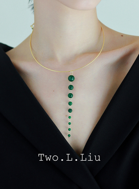 twolliu studio 新中式复古国风潮璎珞项圈原创设计绿色石头吊坠