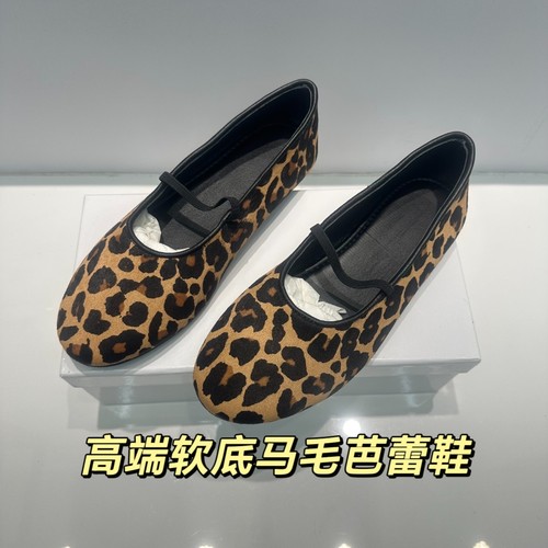 外贸单新款全真皮豹纹玛丽珍鞋女外穿平底浅口单鞋芭蕾舞鞋羊皮