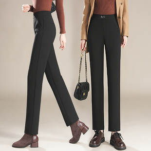 黑色烟管裤女秋冬加绒2025年新款高腰显瘦小个子直筒休闲九分裤子