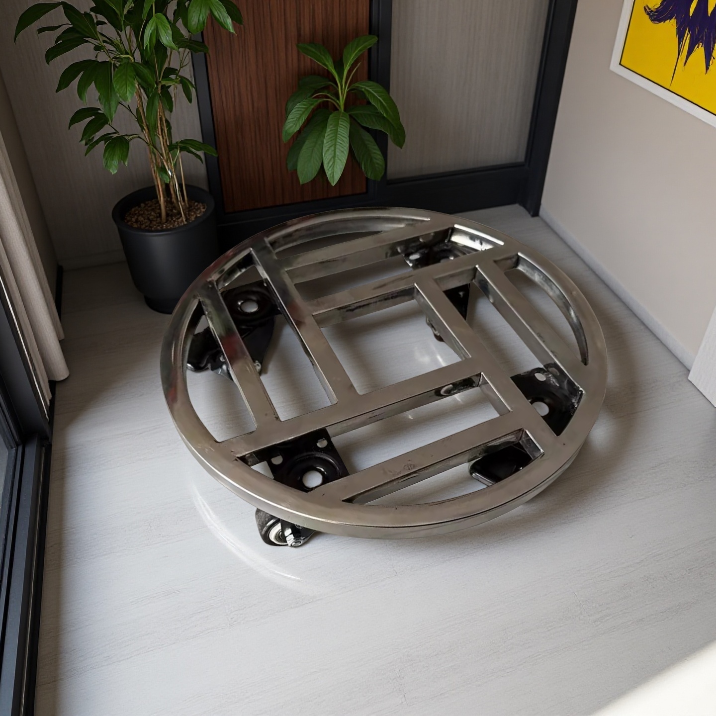 不锈钢圆形带轮移动大花盆万向轮带刹车乌龟车花架盆景架鱼缸底座