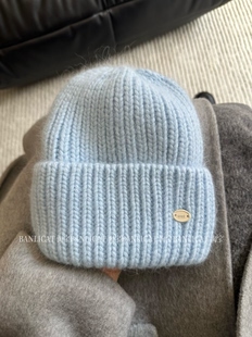 CAT 2025新显白蓝色兔毛绒毛线帽子男女混纺堆堆帽针织帽 TOURIST