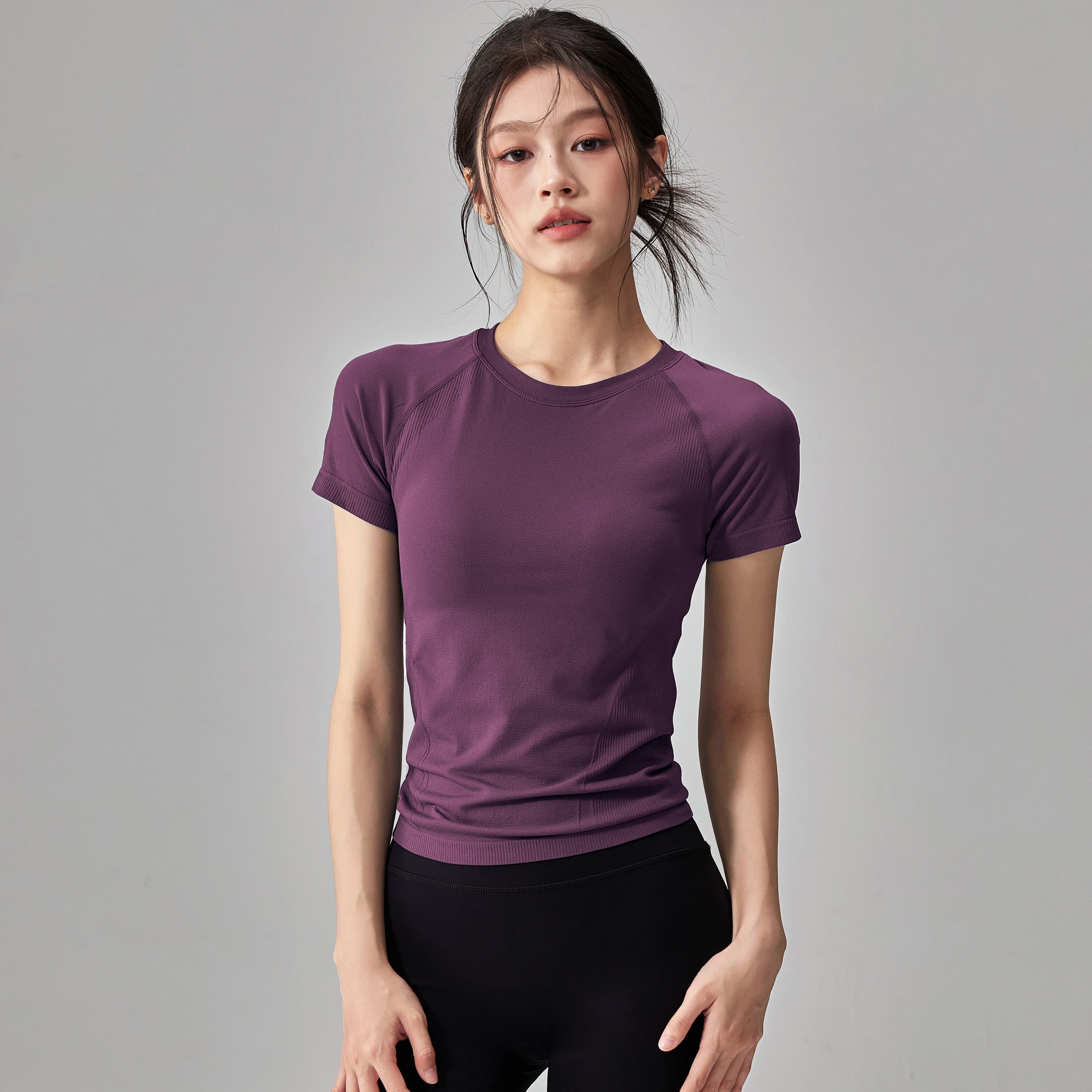 运动短袖女修身显瘦瑜伽服T恤弹力透气速干跑步训练上衣普拉提夏