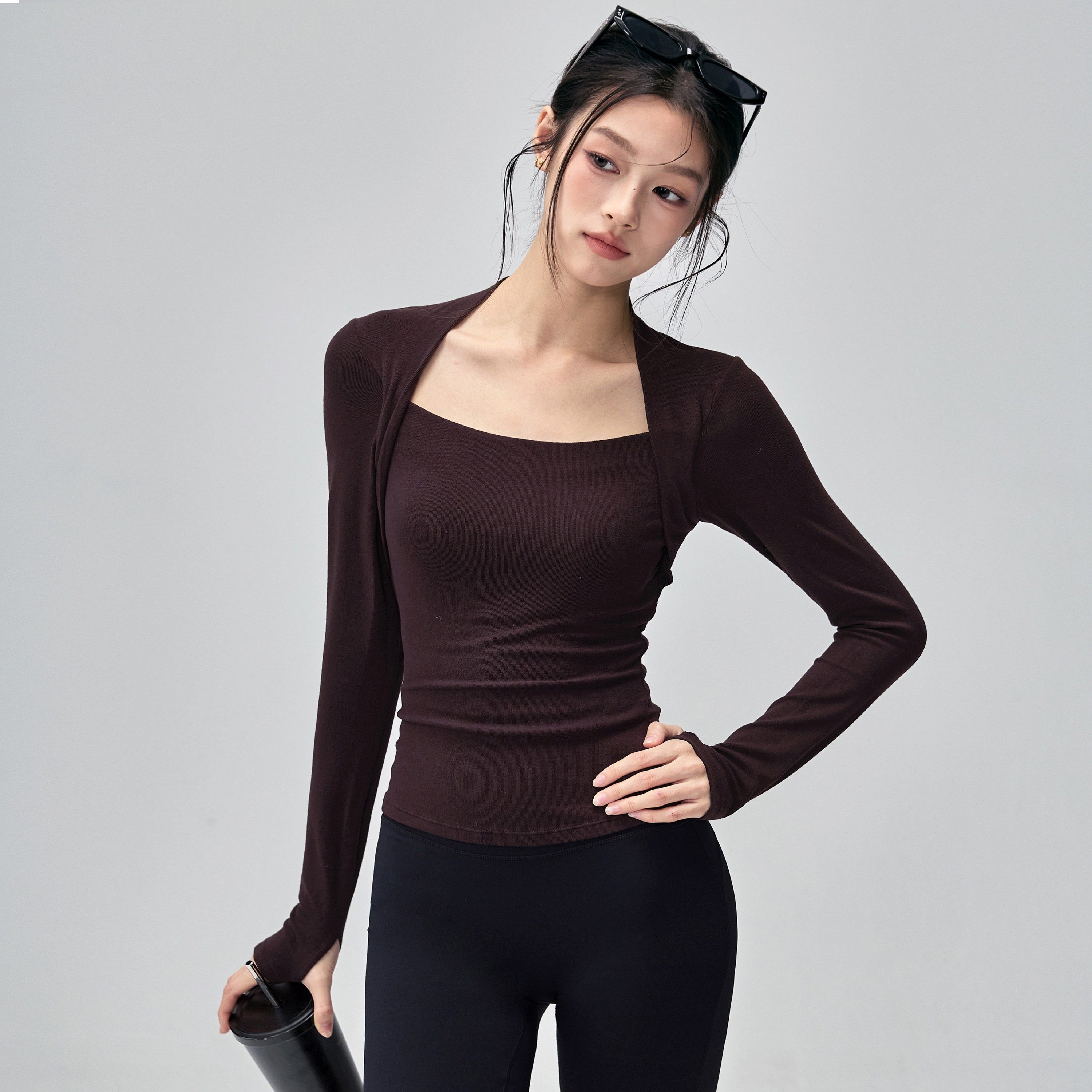 带胸垫瑜伽服长袖正肩紧身显瘦普拉提运动上衣气质外穿健身T恤新,运动服/休闲服装,健身衣,淘宝优惠券,粉丝福利购,淘宝优惠卷