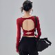 新年红美背瑜伽服长袖 带胸垫显瘦普拉提运动上衣外穿跑步训练健身