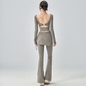 秋冬瑜伽服长袖 女带胸垫美背显瘦运动上衣外穿普拉提健身训练 套装