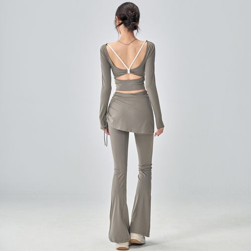 秋冬瑜伽服长袖套装女带胸垫