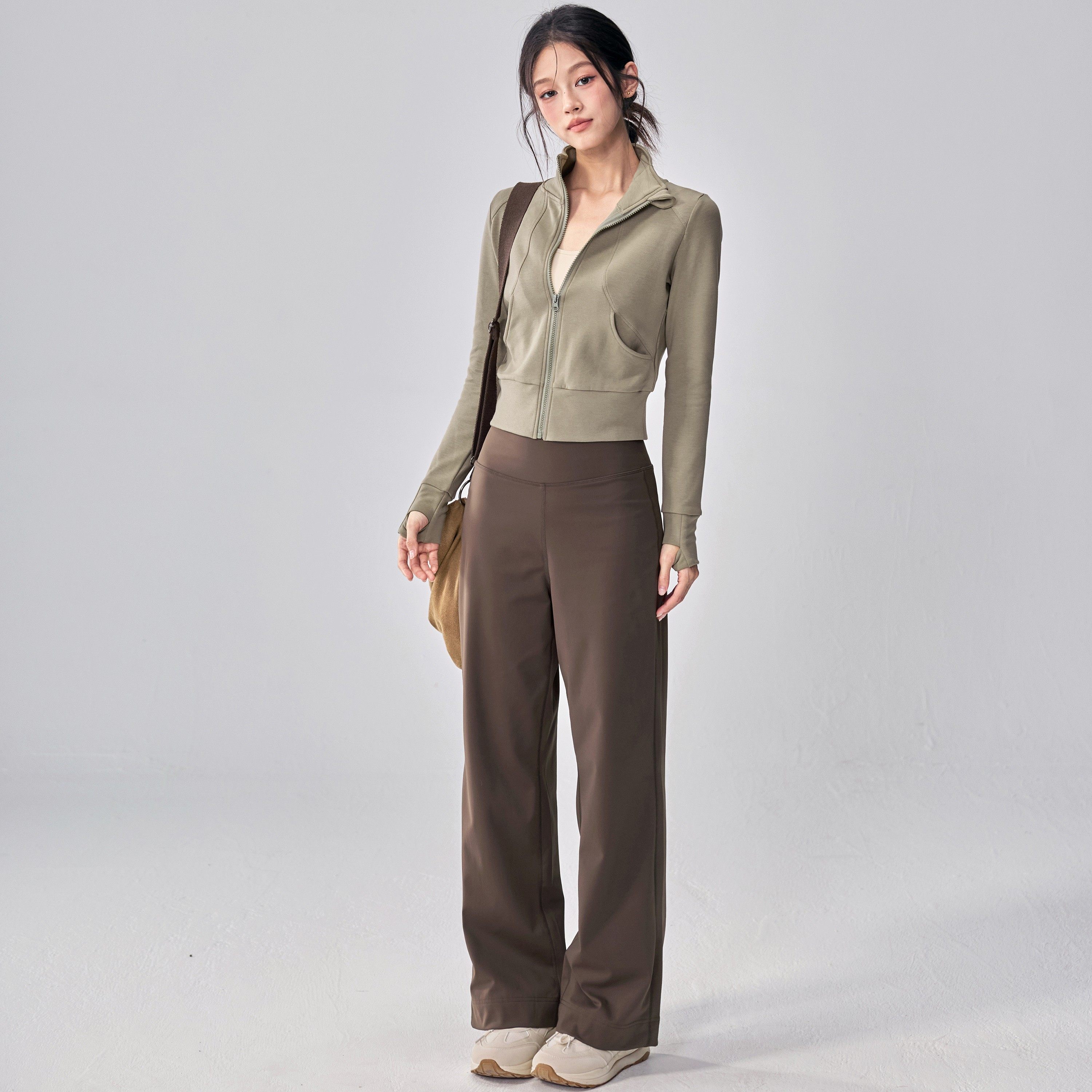 美式立领拉链瑜伽服外套短款显瘦运动上衣套装户外普拉提健身长袖