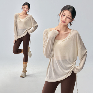 秋冬新款宽松运动罩衫女专业普拉提训练T健身上衣瑜伽服长袖显瘦