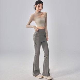 微喇瑜伽裤假两件套装高腰提臀健身裤显瘦普拉提训练屁帘运动长裤