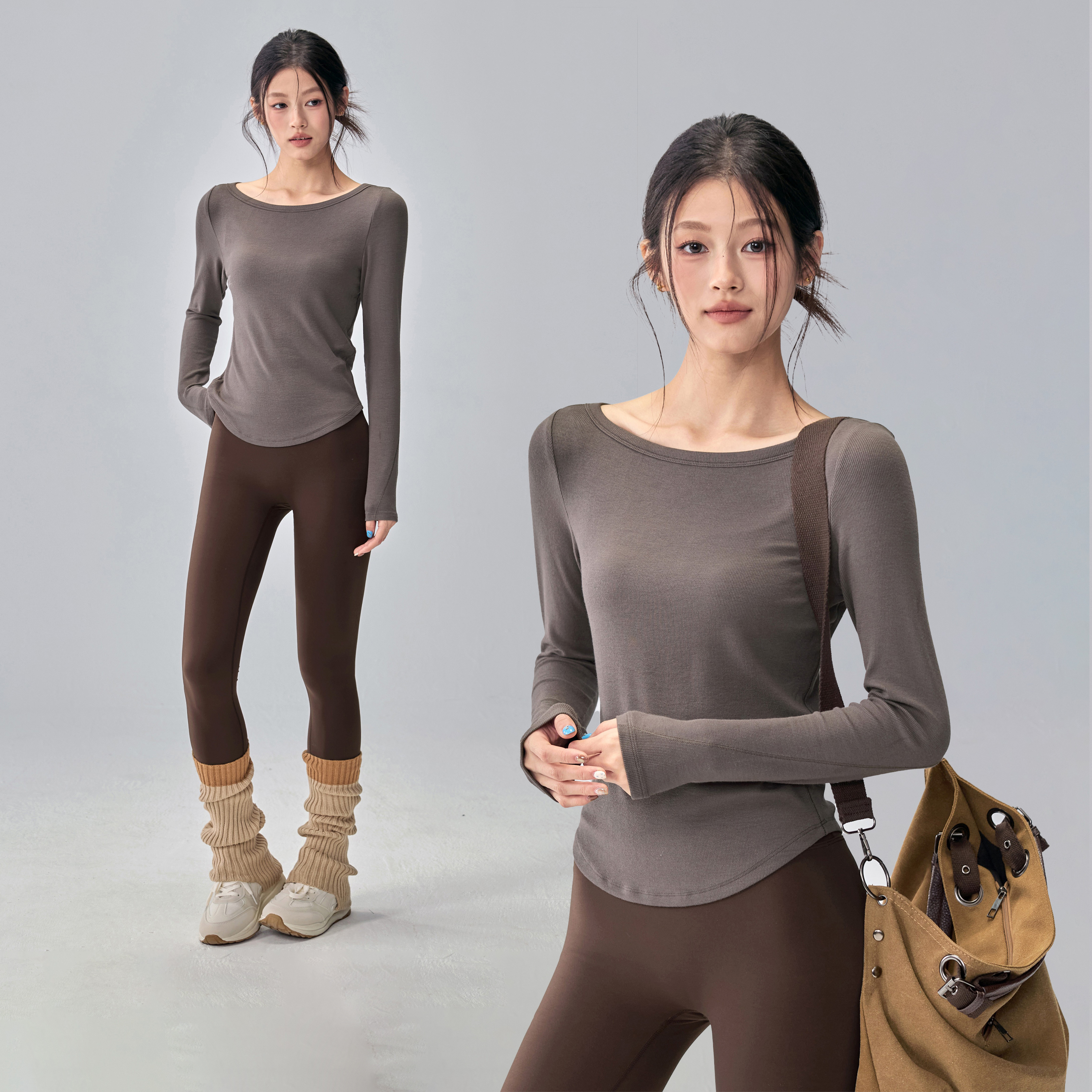 瑜伽服长袖修身弹力运动上衣