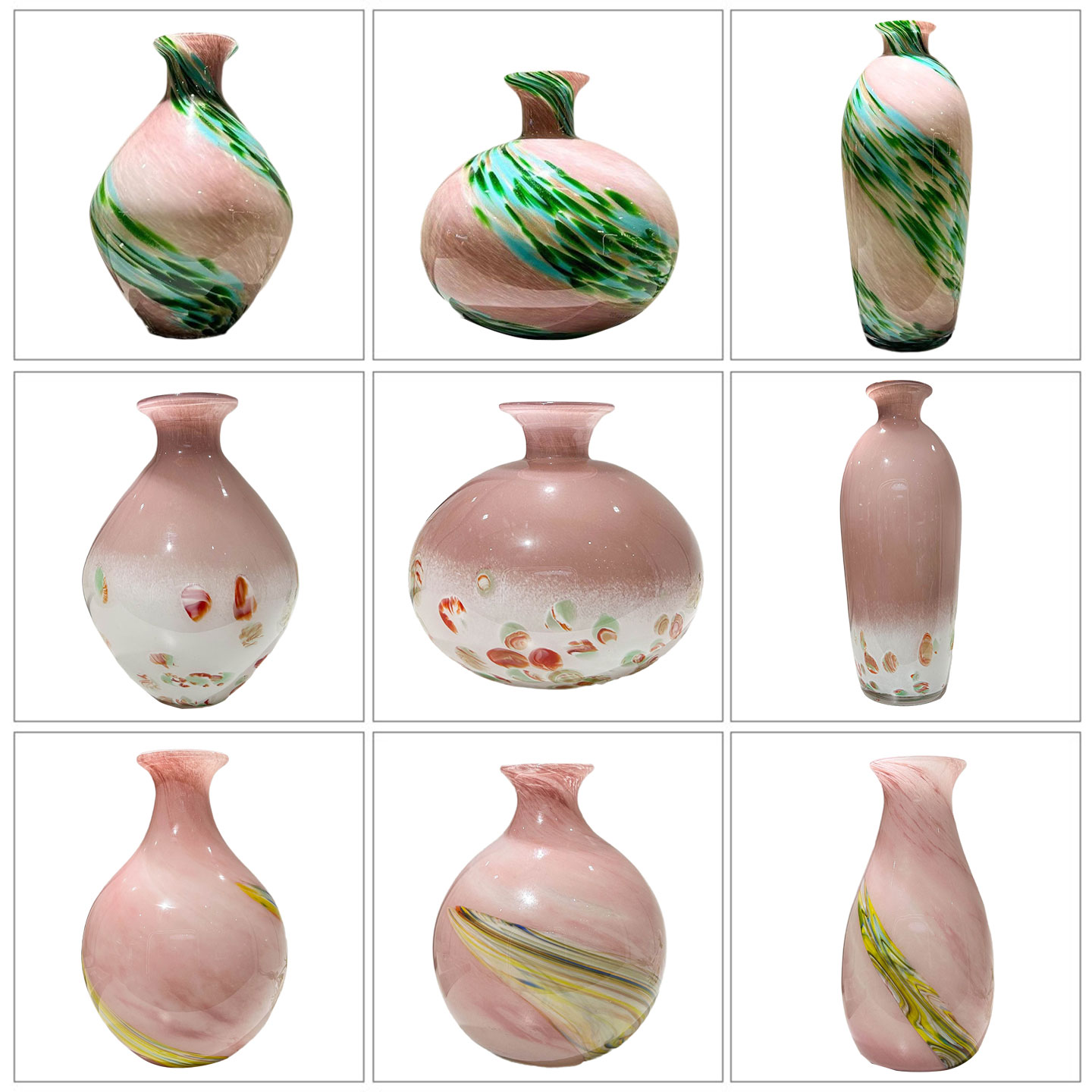中古粉绿色琉璃摆件水养插花器图片