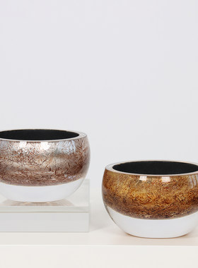 轻奢中古金银箔琉璃碗形插花摆件