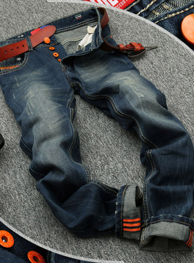 贝克汉姆同款明星牛仔裤男士高端nzk弹力小直筒D2复古纽扣猫须潮