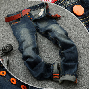 贝克汉姆同款明星牛仔裤男士高端nzk弹力小直筒D2复古纽扣猫须潮