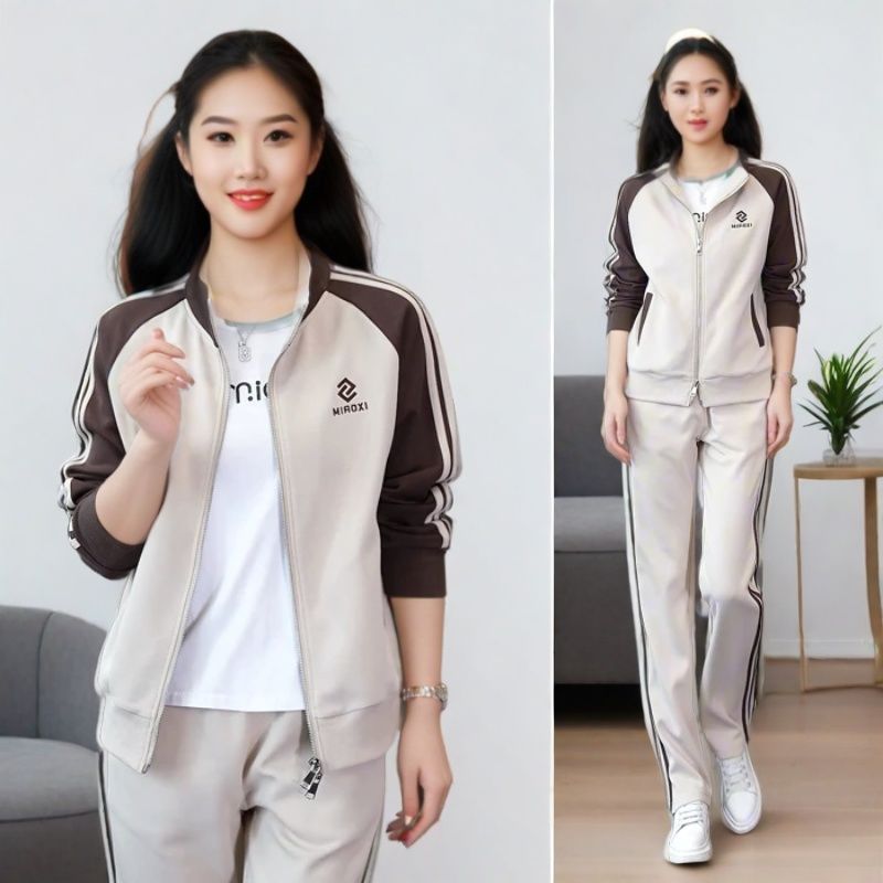 2025春秋季女款运动套装长袖POLO领舒适透气休闲跑步服通勤两件套