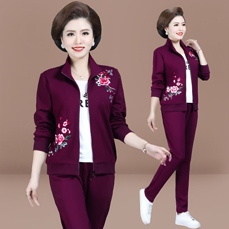 妈妈春秋外套女中老年妇女运动服套装品牌长袖卫衣休闲三件套显瘦
