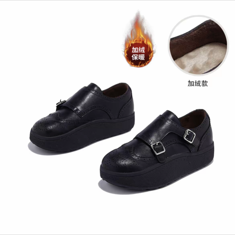 增高4cm真皮加绒扣带厚底德训鞋2025秋冬新款保暖休闲平底女鞋,女鞋,时尚休闲鞋,淘宝优惠券,粉丝福利购,淘宝优惠卷
