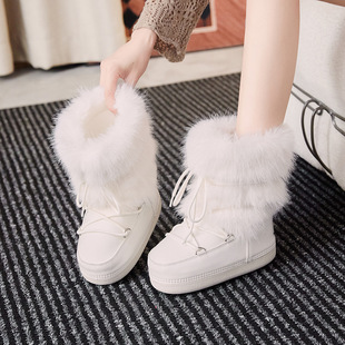 mooreyu同款2025冬季欧美时尚太空靴毛毛款月球鞋雪地靴女加绒女