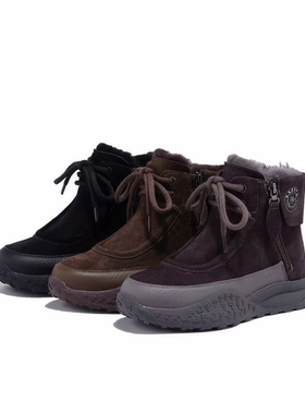 兔毛厚绒真皮保暖雪地靴2025冬季新款防滑防水侧拉链高帮女棉鞋