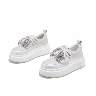 女鞋 加绒保暖时尚 增高5cm真皮国风蝴蝶结水钻2026早春新款 正品