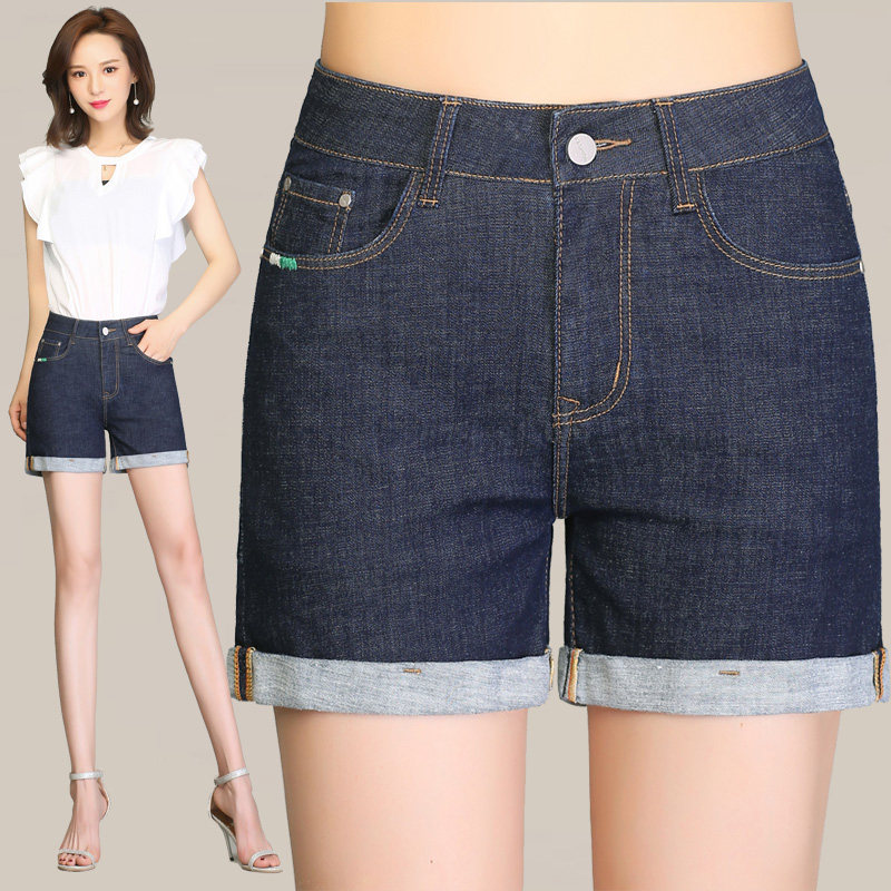 妈妈牛仔短裤女夏季中年高腰外穿大码弹力40-50岁显瘦三分四分裤