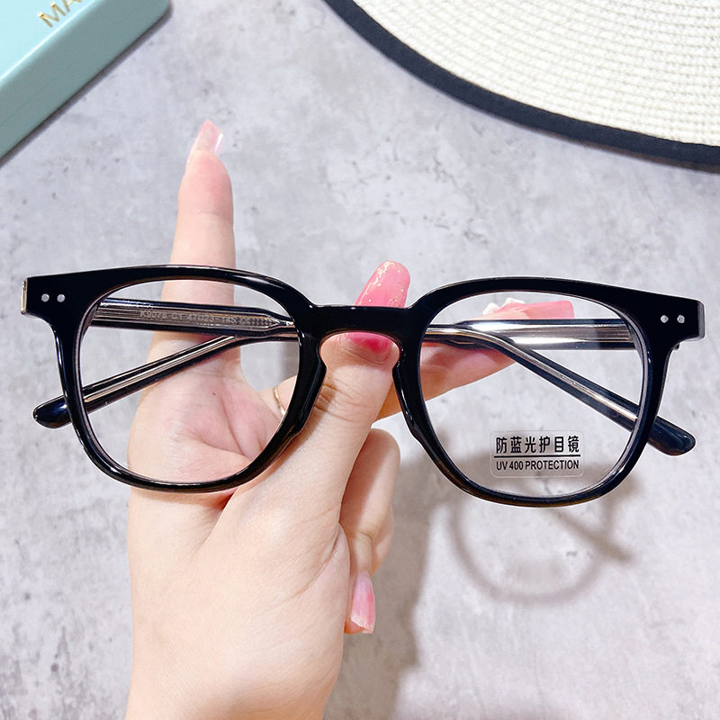 原宿风男女板材圆框眼镜架平光镜防蓝光轻9078复古黑灰杏玳瑁近视