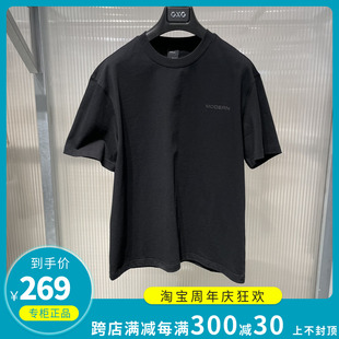 正品 GXG男装 商场同款 T恤G24X442028 2024夏季 黑色宽松百搭圆领短袖